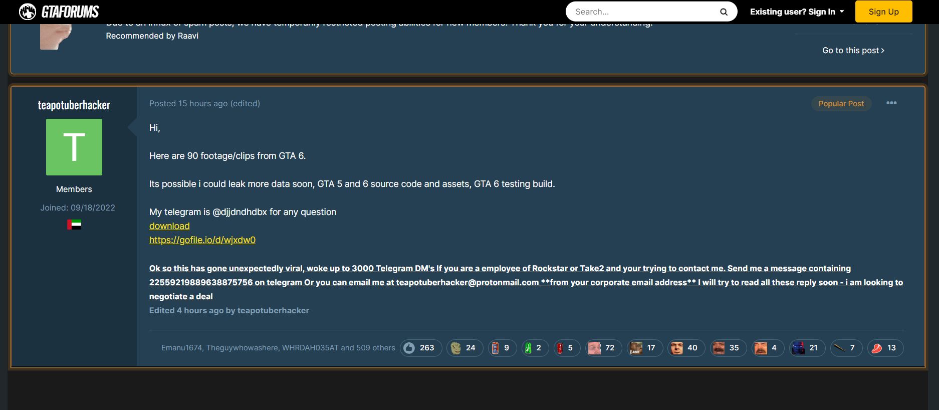 Teapotuberhacker GTAForums Hacker Slack Rockstar Games GTA 6 Plare