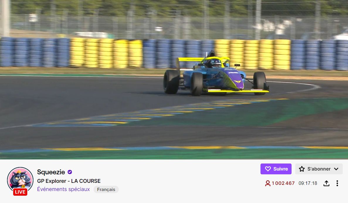 1 millions de vues audiences telespectateurs Grand Prix Explorer Squeezie le mans Twitch Plare