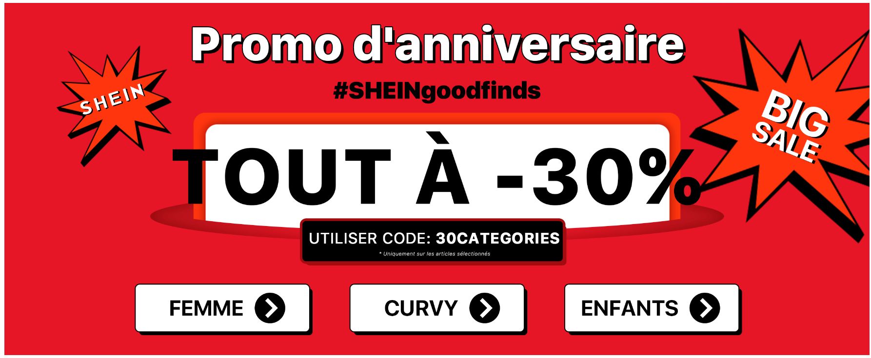 Code promo -30% remise anniversaire SHEIN Plare