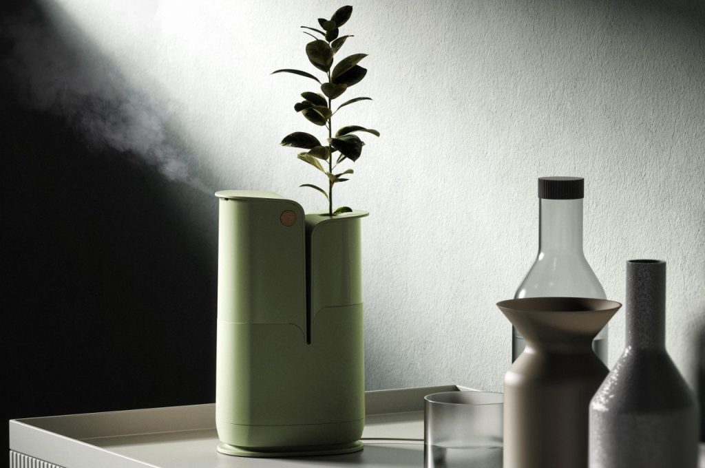 Le concept d’humidificateur intelligent biophilique fonctionne également comme un pot de fleurs.