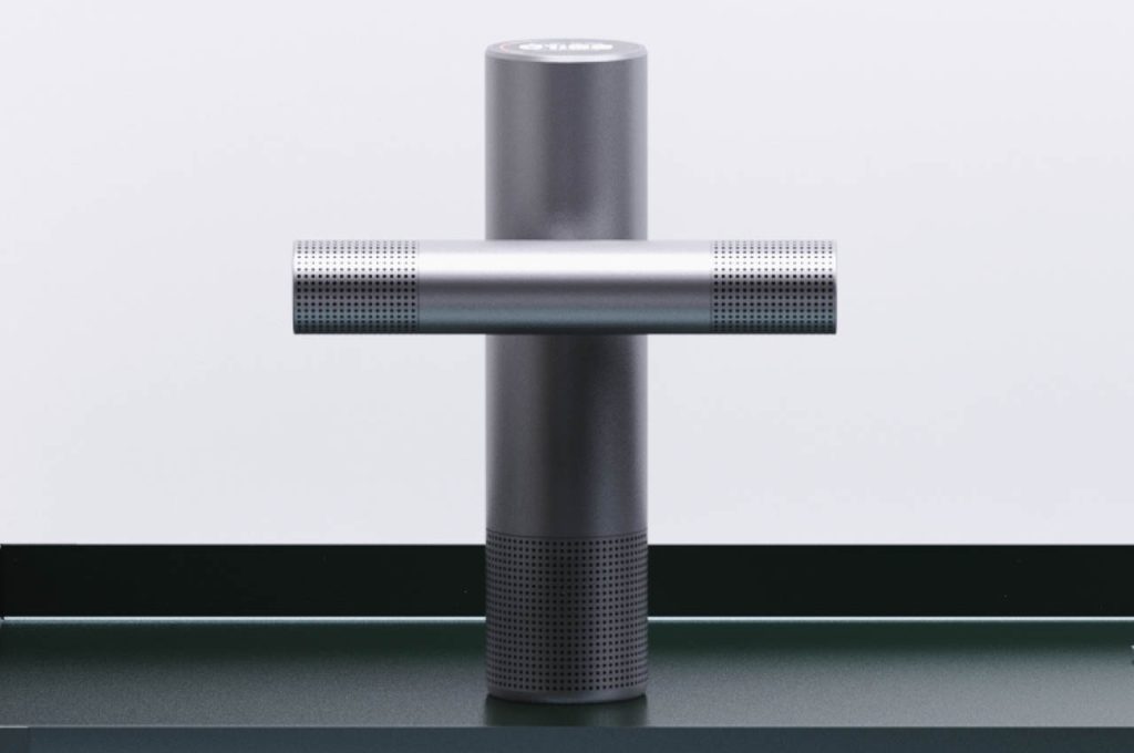 Ce haut-parleur Bluetooth doté d’une barre rotative au centre garantit une expérience tridimensionnelle.