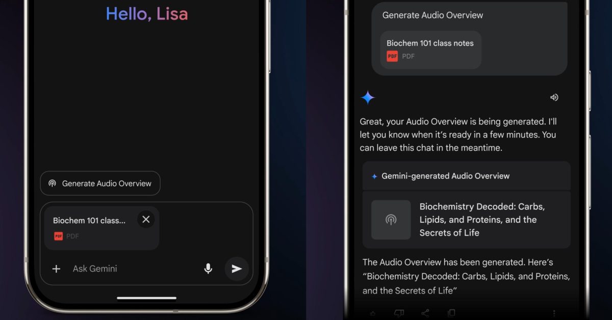 L'application Gemini introduit les aperçus audio sur Android et iOS pour une expérience enrichie