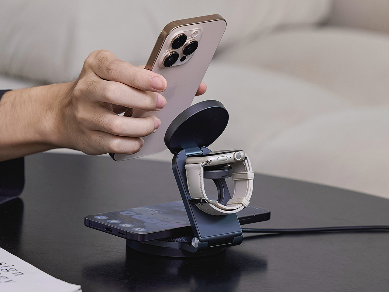 Mag 360 Qi2 3 in 1 Foldable Travel Charging Station ADAM elements layout - plare.