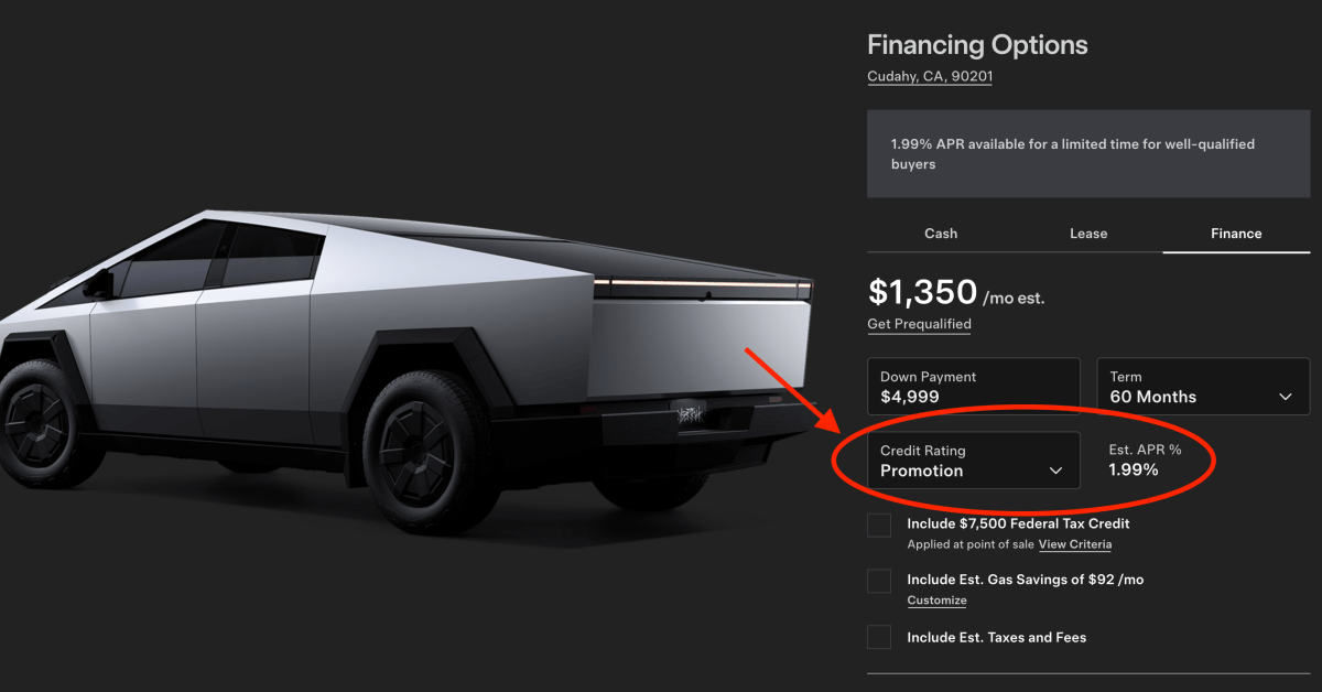 Tesla Cybertruck discounted financing - plare.