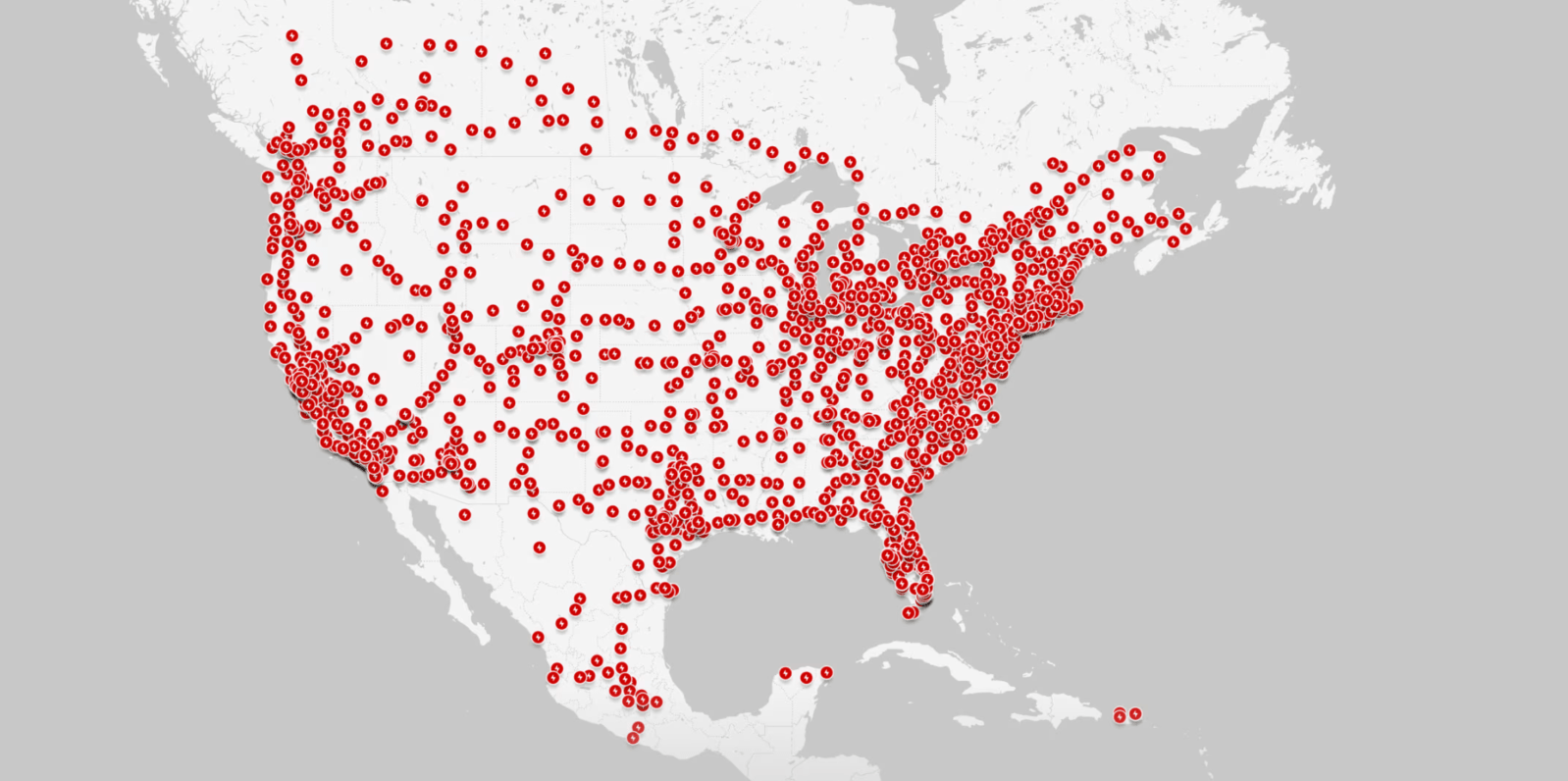 Tesla Supercharger network map North America - plare.