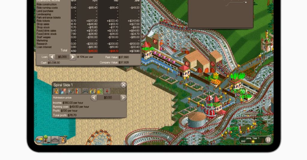 Apple Arcade étoffe son catalogue avec six nouveaux jeux, dont l’incontournable RollerCoaster Tycoon