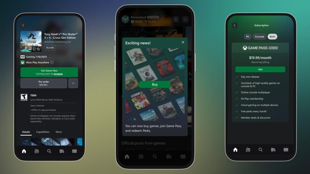 L'application Xbox sur Android et iOS va bientôt permettre d'acheter des jeux en ligne