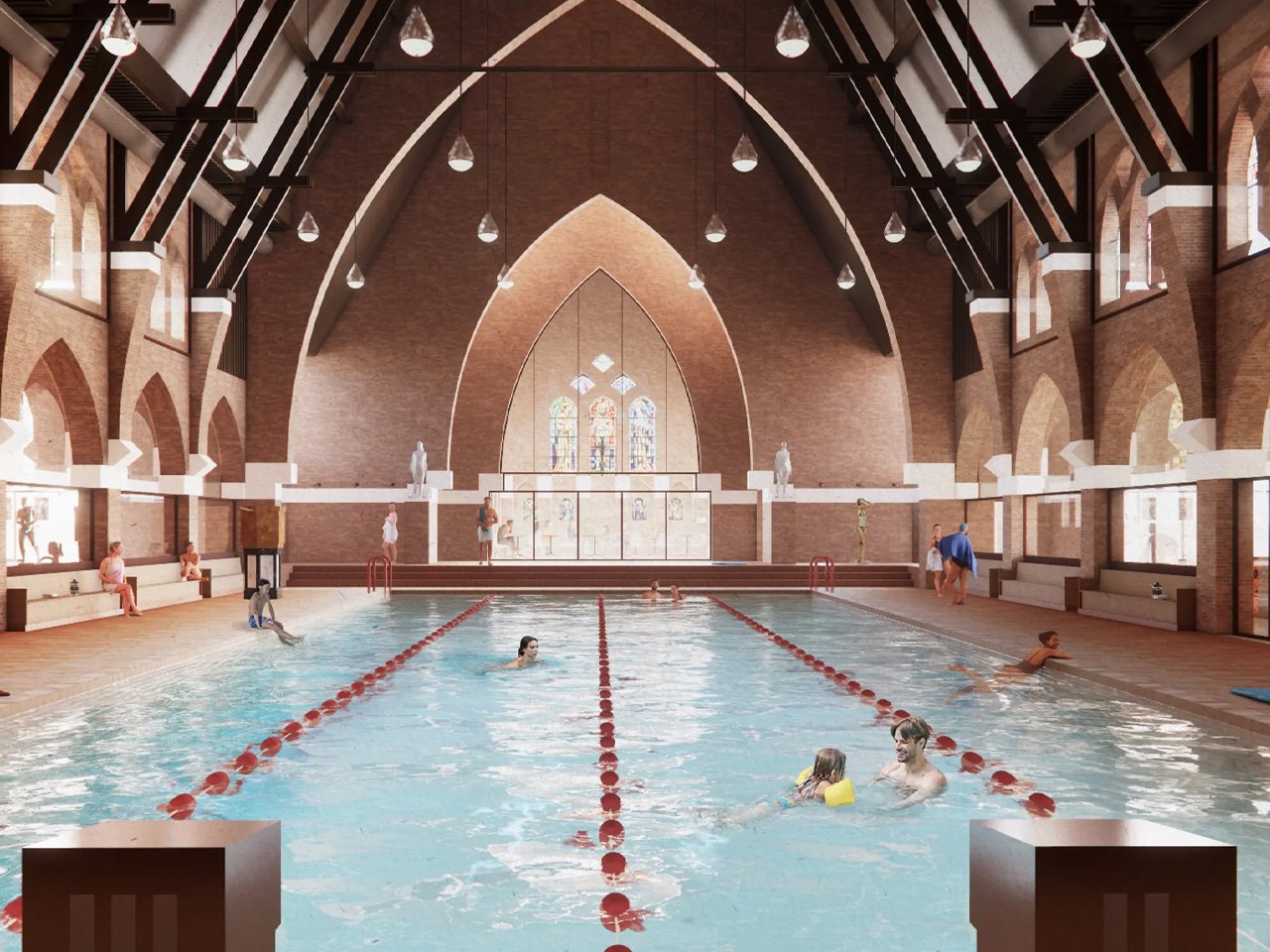 MVRDV Transforme une Eglise Centenaire Neerlandaise en Piscine Publique Grace - plare.