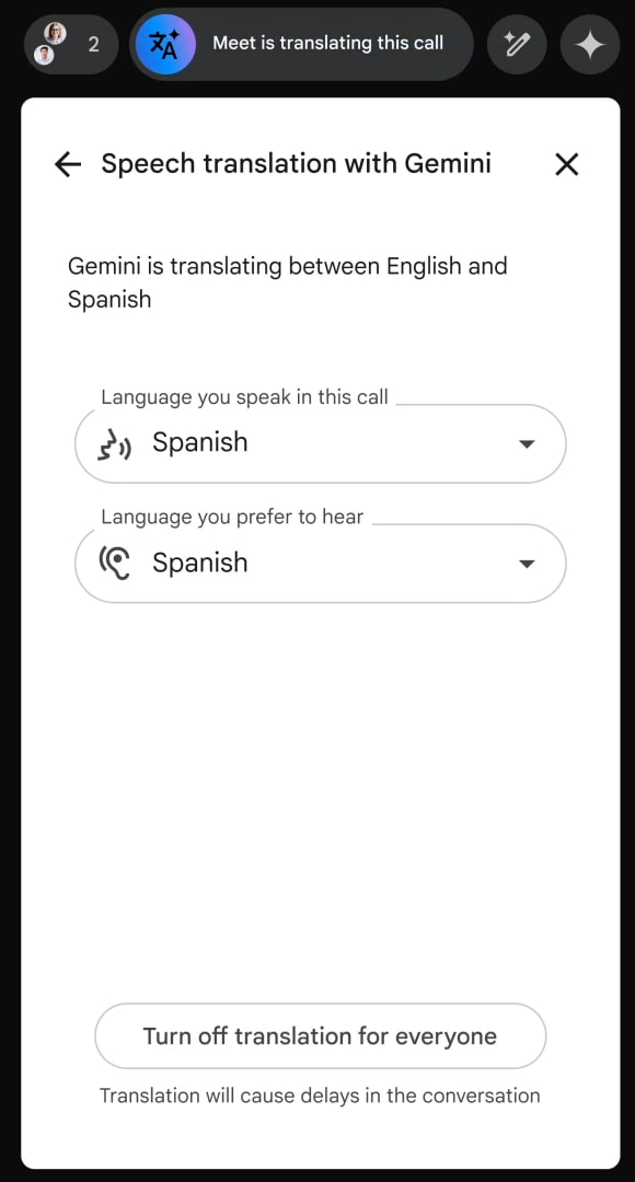 Traduction de la parole sur Google Meet