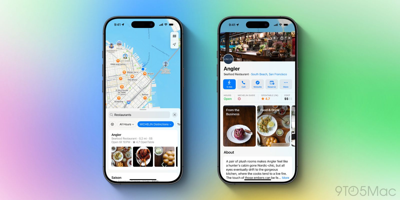 Nouvelle interface d'Apple Maps avec distinctions Michelin.