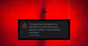 Apple using scary looking warning for apps bought using third party payment systems - plare.