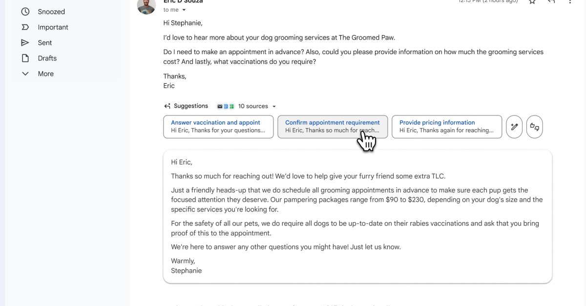 Gmail améliore ses réponses intelligentes personnalisées, Google Vids innove avec des avatars IA séduisants