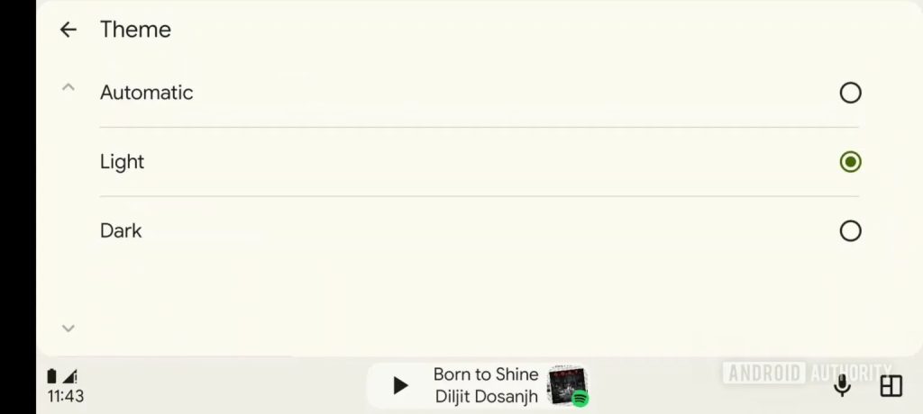 Sélection du thème dans l'application