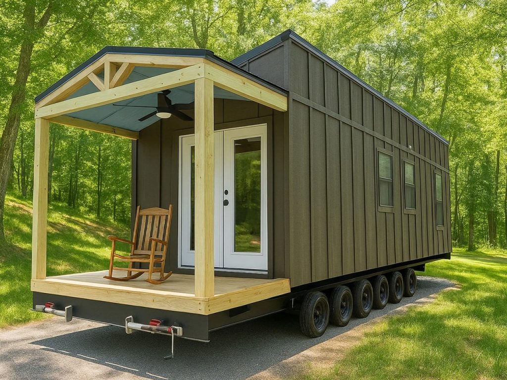 Découvrez cette Tiny House Spacieuse au Design Minimaliste : Confort Moderne et Terrasse Élégante!