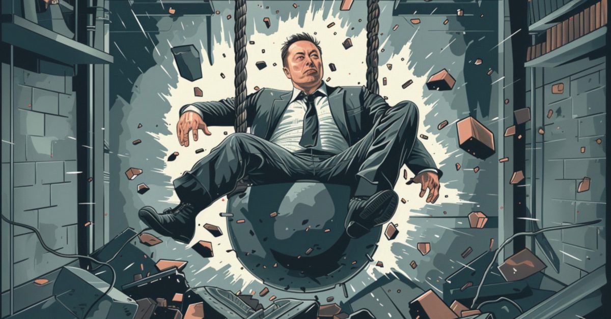 Elon Musk wrecking ball - plare.