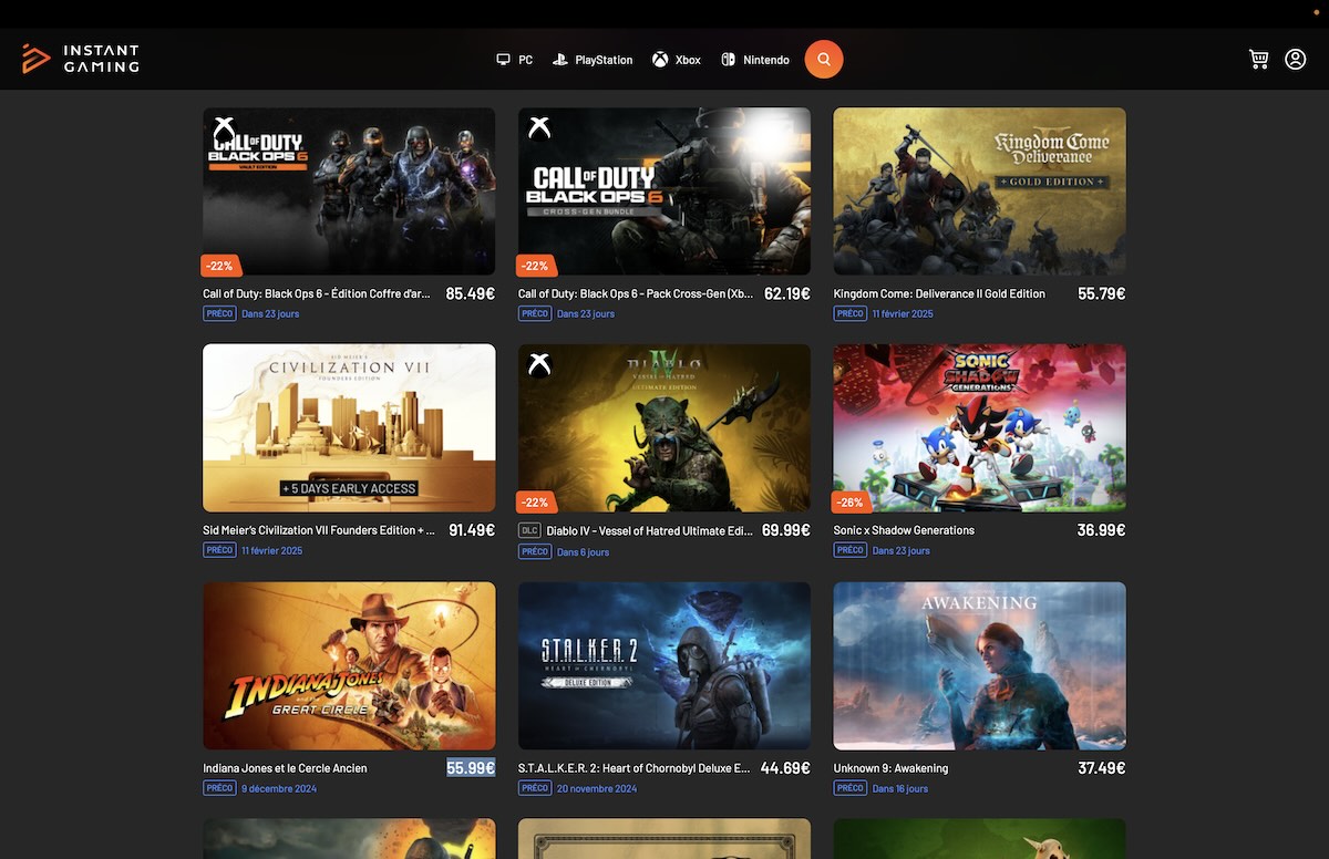 découvrez instant gaming, la plateforme idéale pour enrichir votre collection de jeux vidéo. profitez de réductions exceptionnelles sur des titres variés et boostez votre expérience de jeu en un clin d'œil. rejoignez notre communauté de passionnés dès aujourd'hui !
