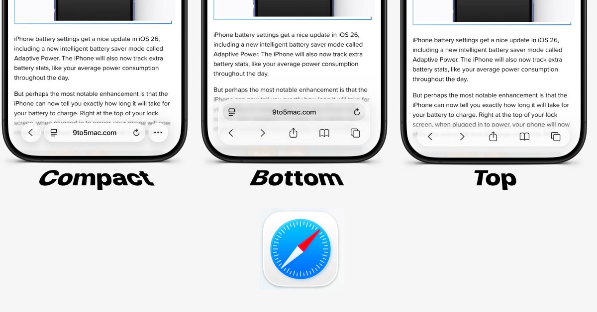 iphone safari three layout options liquid glass - plare.