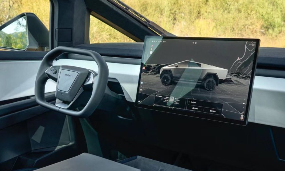 tesla cybertruck interior front seat infotainment ui small - plare.