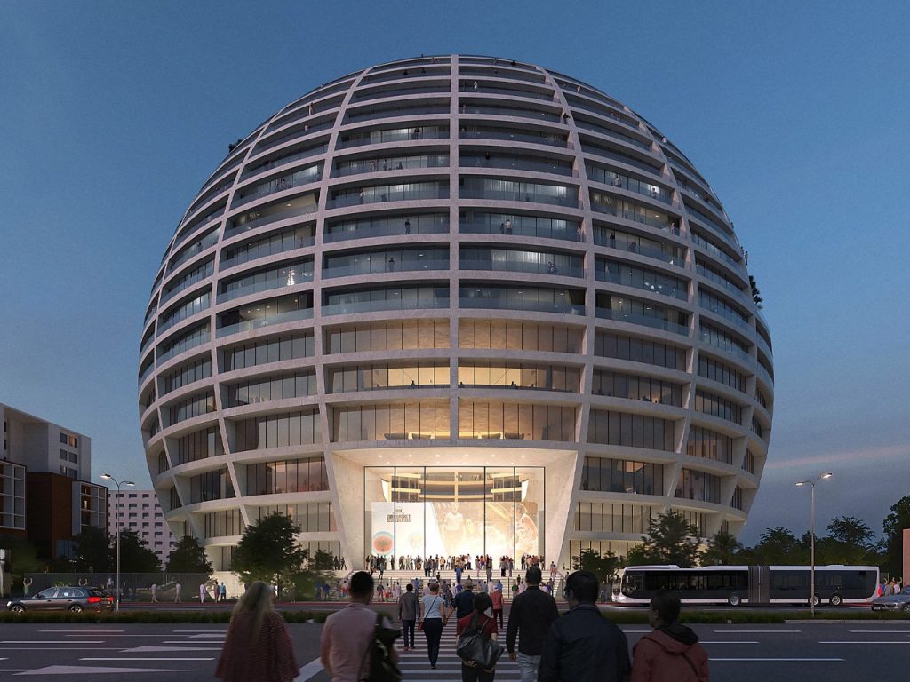 Découvrez le Sphérique Grand Ballroom de MVRDV : Une Révolution de l’Architecture Mixte à Tirana !