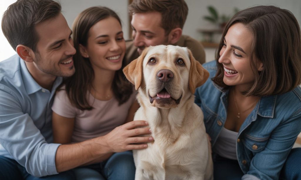 Un labrador s’invite avec charme et spontanéité sur une photo de famille inoubliable découvrez l'instant magique où un labrador, avec charme et spontanéité, rend une photo de famille encore plus inoubliable et pleine de vie.
