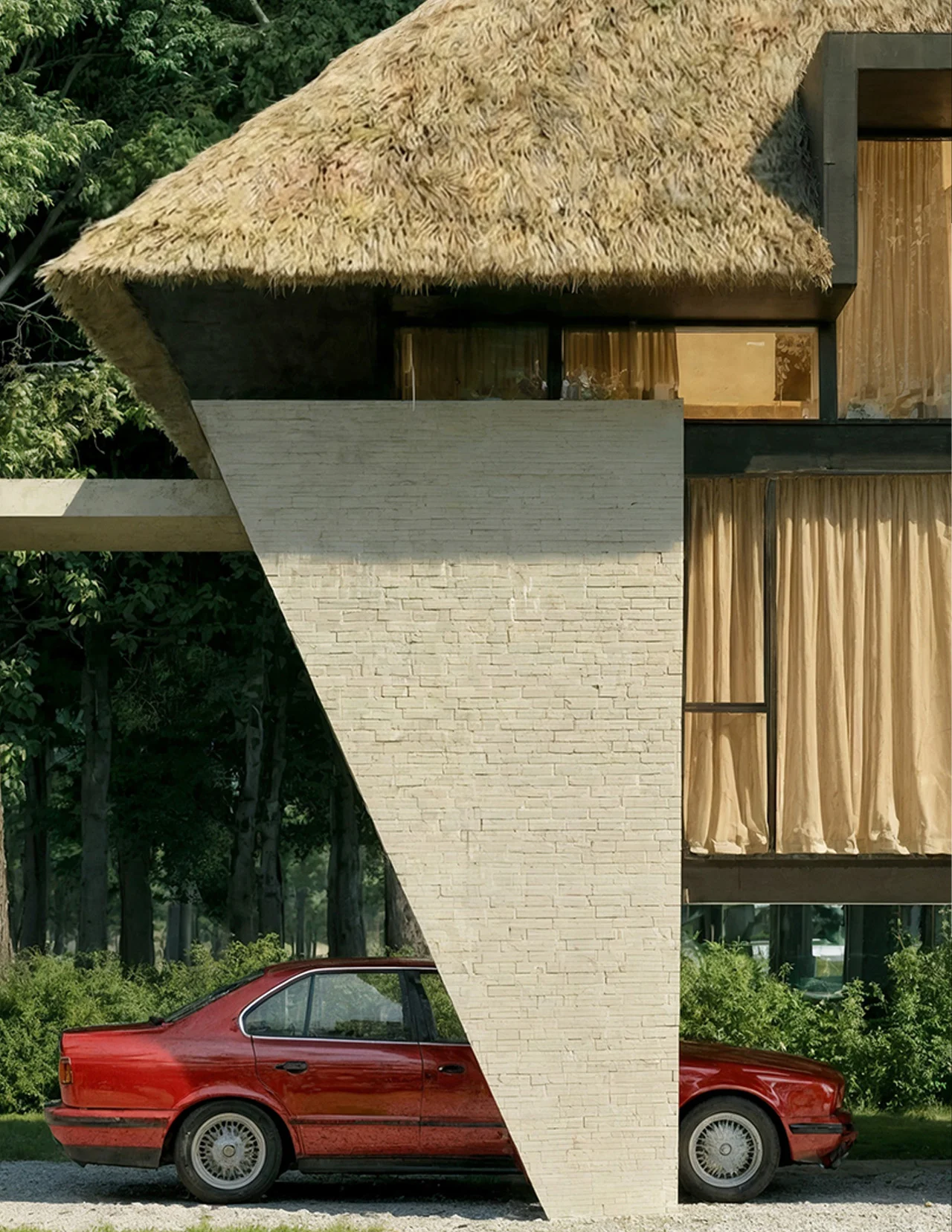 Vue du toit en chaume