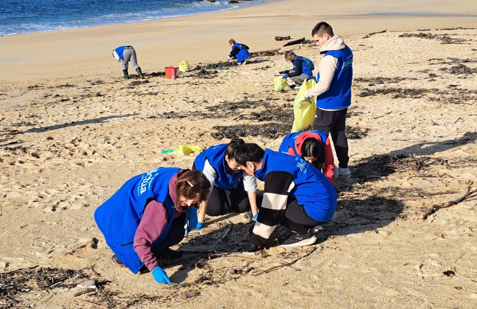 Volontaires ramassant des déchets sur la plage Volontaires ramassant des déchets sur la plage